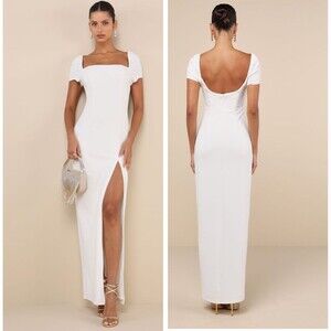 Lulus Magnificent Impression White Square Neck Short Sleeve Maxi Dress small NWT